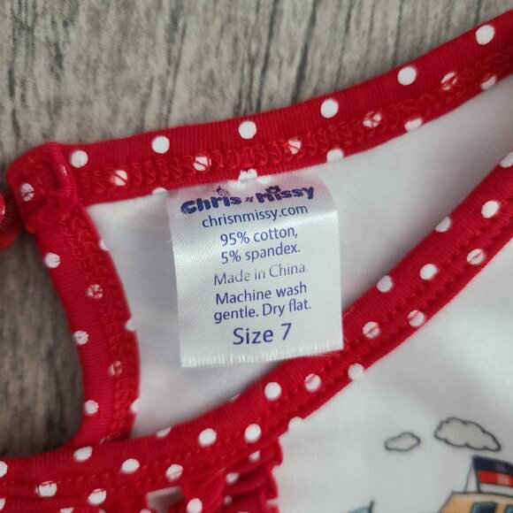 Chris N Missy girls white summer Nautical ships print dress size 7 - Picture 11 of 13